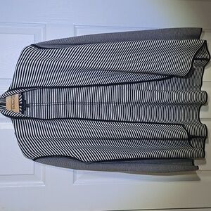 Talbots Black and White Striped Open Cardigan with Curved Hem